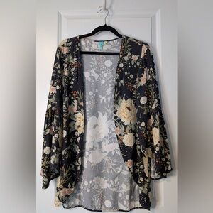 Farm Rio Anthropologie Floral Bell Sleeve Kimono One Size
